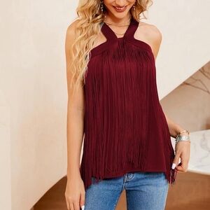 Sleeveless Fringe Silk Tank Top